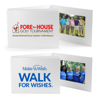 Two promotional photo frame folders custom for charity and fundraising event