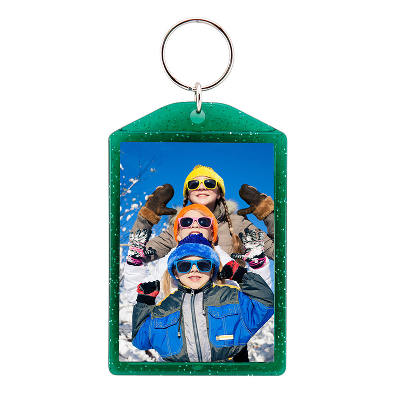2 x 2-7/8 Translucent Sparkle Photo Keychains - Green