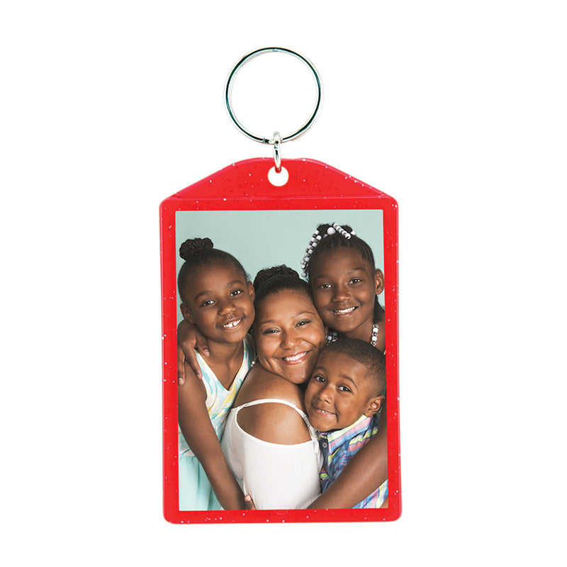 2 x 2-7/8 Translucent Sparkle Photo Keychains - Red