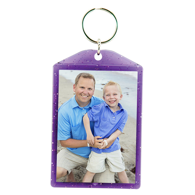 2 x 2-7/8 Translucent Sparkle Photo Keychains - Purple