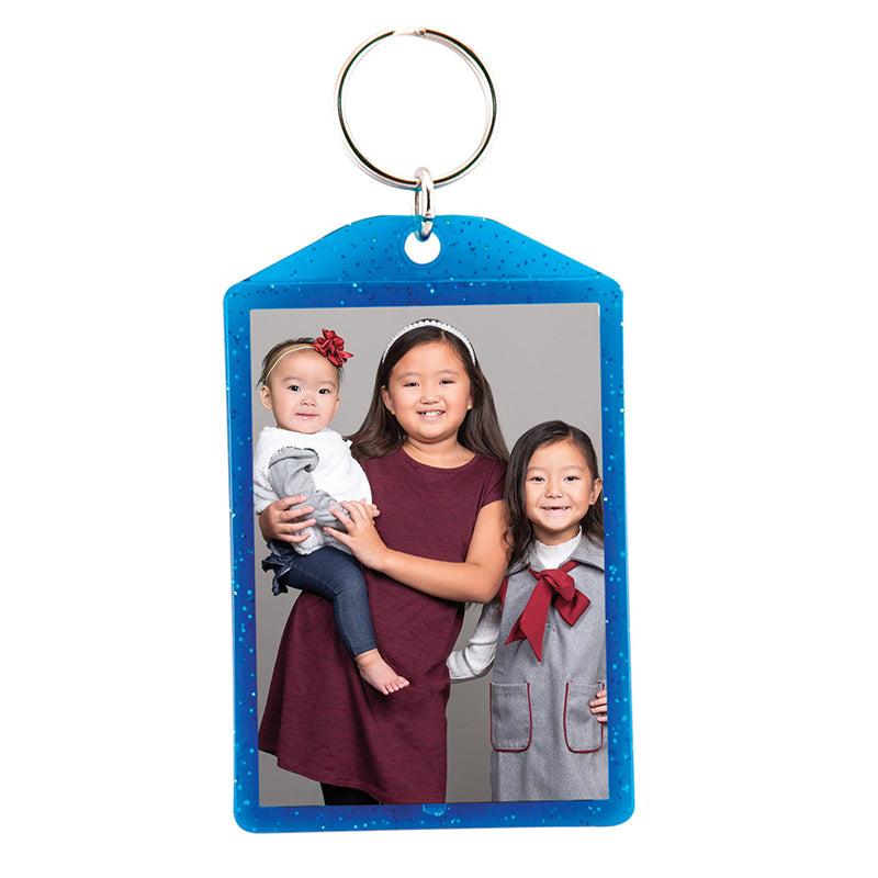 2 x 2-7/8 Translucent Sparkle Photo Keychains - Blue