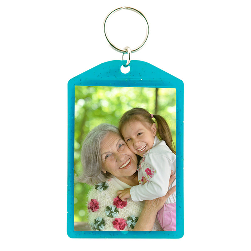 2 x 2-7/8 Translucent Sparkle Photo Keychains - Teal