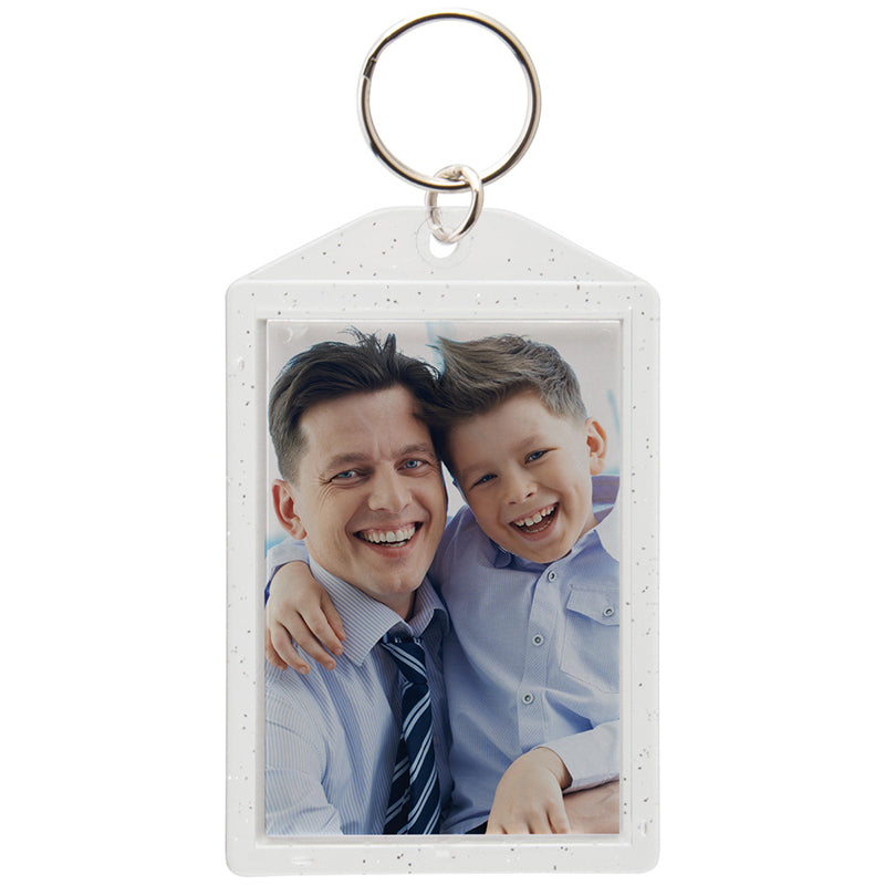 2 x 2-7/8 Clear Sparkle Photo Keychains