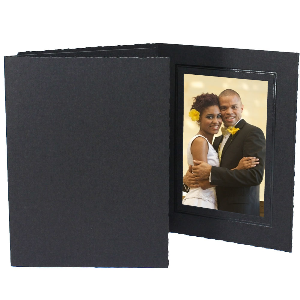 Regal Black with Black Foil Trim Vertical Photo Folders with Photo