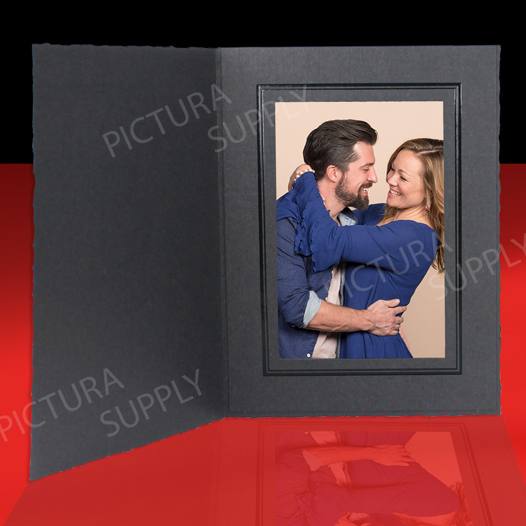 Regal Black with Black Foil Trim Vertical Photo Folders Main