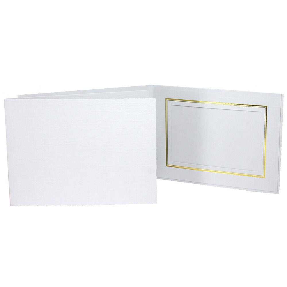 Royale White with Gold Foil Trim Horizontal Photo Folders