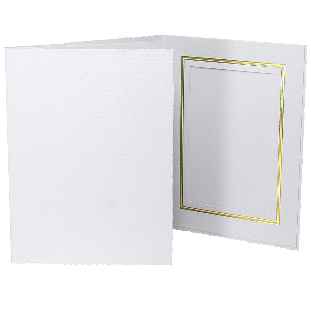 Royale White with Gold Foil Trim Vertical Photo Folders Blank