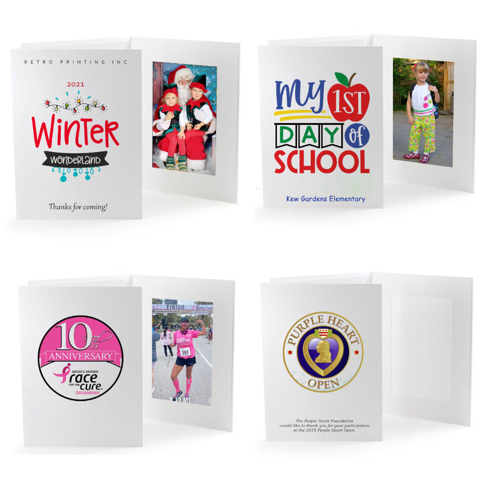 Design your own 4x6 vertical photo folder. Use your own graphics or take advantage of our free design help.