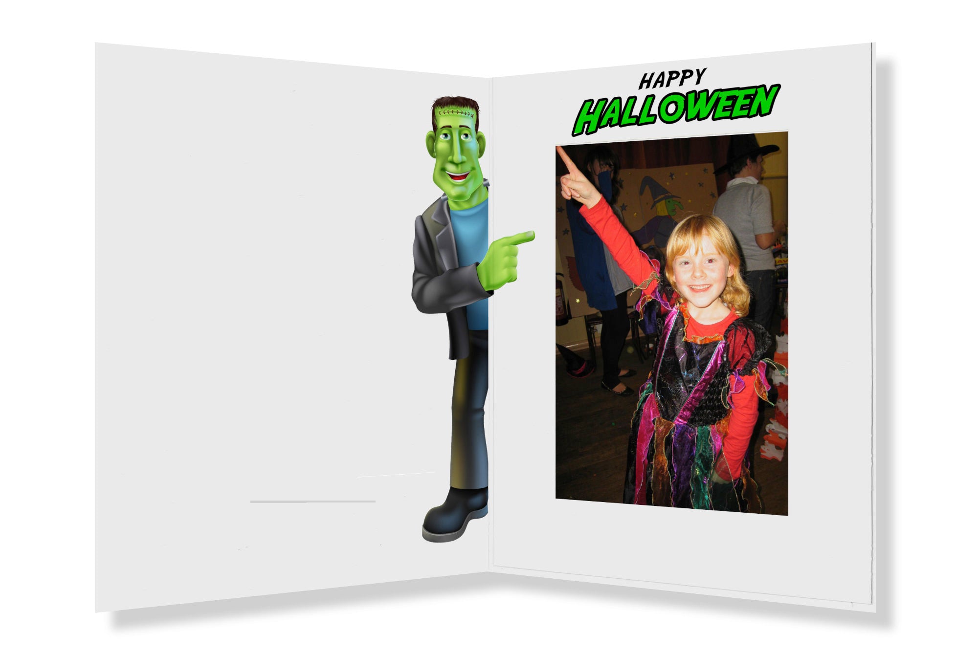 Halloween 4x6 Photo Folder - Featuring Frankenstein Like Monster Pointing - Happy Halloween Graphic - Pack of 25