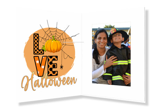 Halloween 4x6 Photo Folder - Featuring Orange Pumpkin Moon With LOVE Graphic- Pack of 25