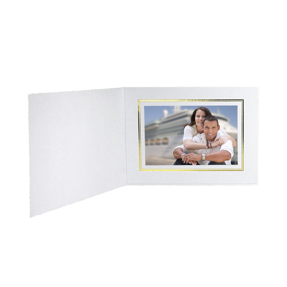 Royale White with Gold Foil Trim Horizontal Photo Folders