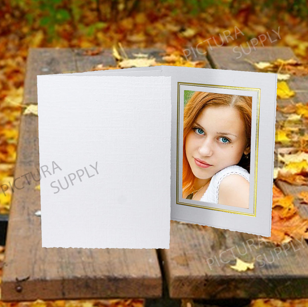 Royale White with Gold Foil Trim Vertical Photo Folders